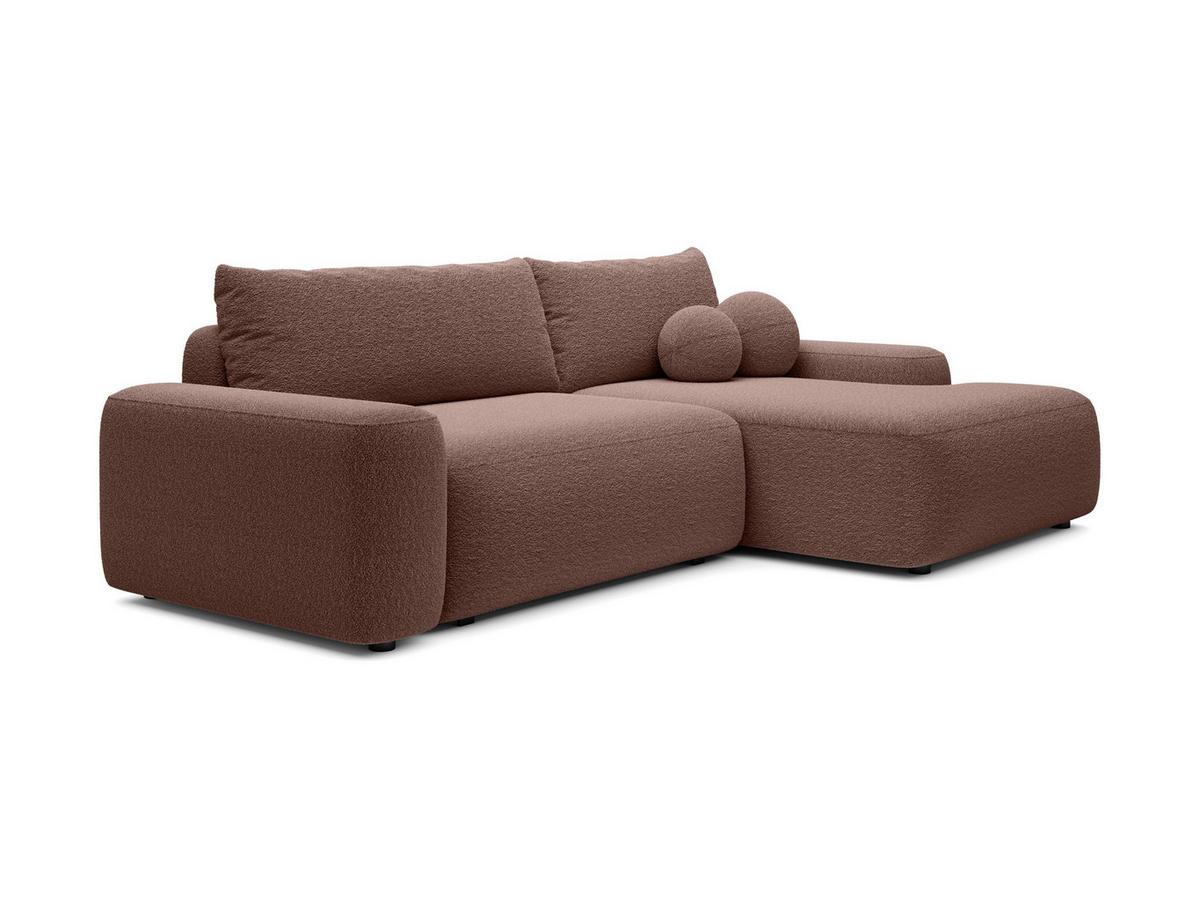 ECKSOFA RUOTA Braun Boucle-Stoff mit Schlaffunktion - Braun, Holz (264/162cm) - MASSENO