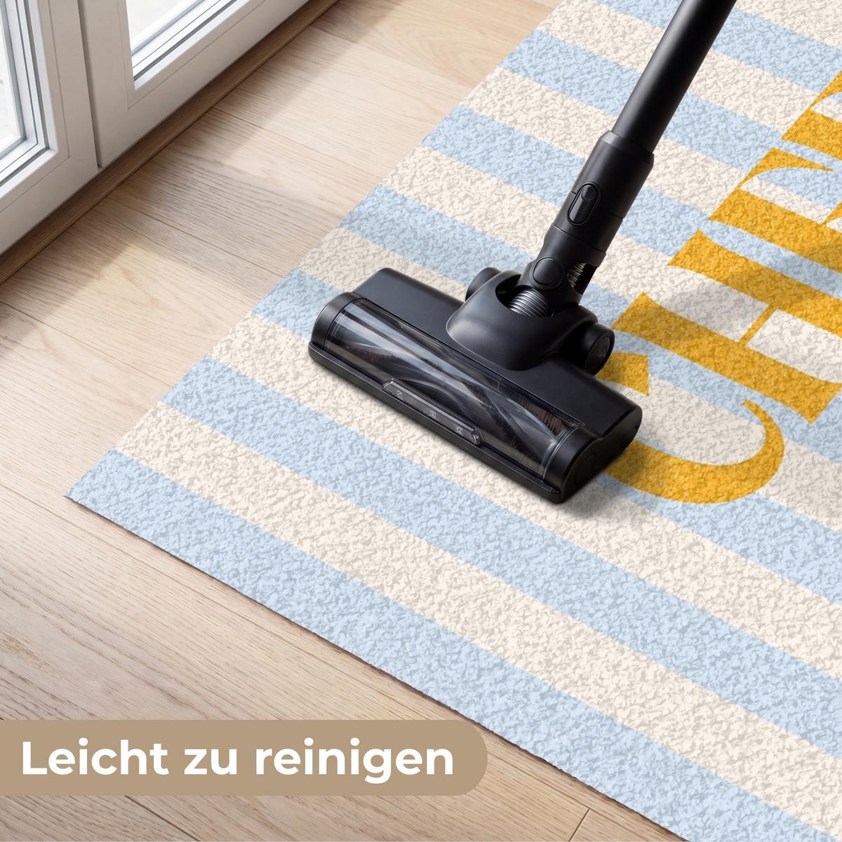 FUSSMATTE Orange – Blau – Streifen – Cheers 120x80 cm - Hellblau, Kunststoff (120/0.4cm) - MuchoWow