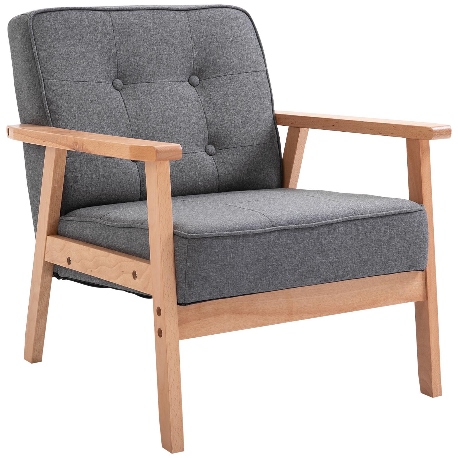 EINZELSESSEL, Loungesessel, Leinen, Grau - Grau, Holz/Kunststoff (70/74/64.5cm) - HOMCOM