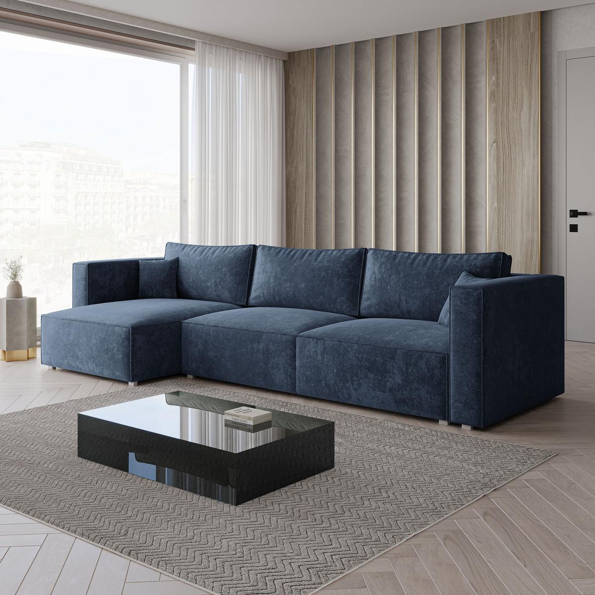 ECKSOFA TOLMO LM Blau Chenille mit Schlaffunktion - Blau, Holzwerkstoff/Textil (347/148cm) - MASSENO