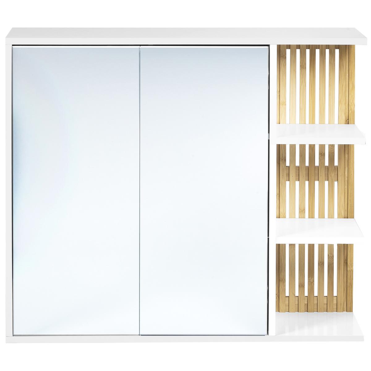 BAD-SPIEGELSCHRANK 80/70 cm Weiß Nubes - Weiß/Braun, Holzwerkstoff (80/70/21cm) - Beliani