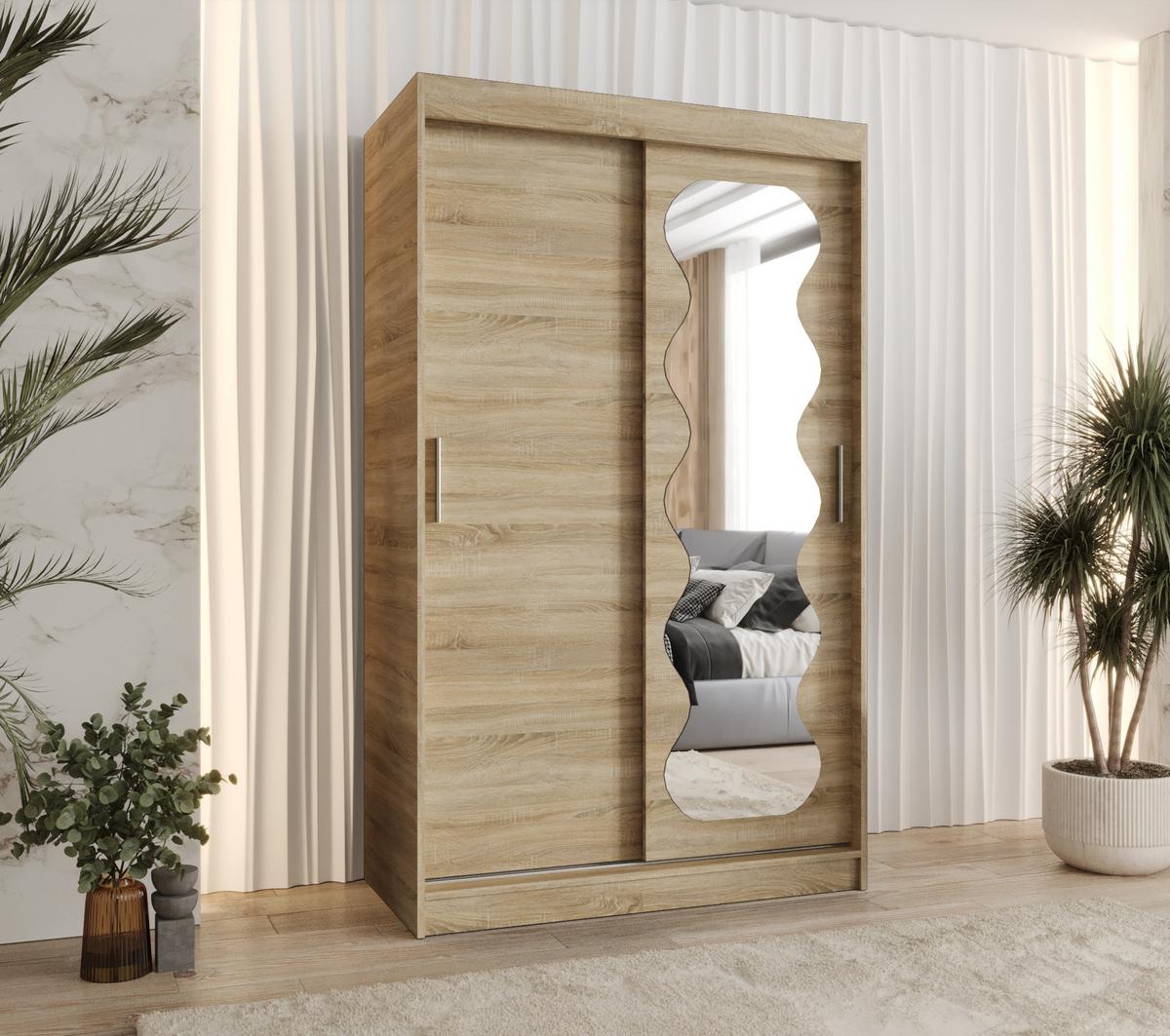 SCHIEBETÜRENSCHRANK mit Spiegel SPOTI 200/120/62 2-türig - Silberfarben/Sonoma Eiche, Holz (120/200/62cm) - MÖBEL KRYSPOL