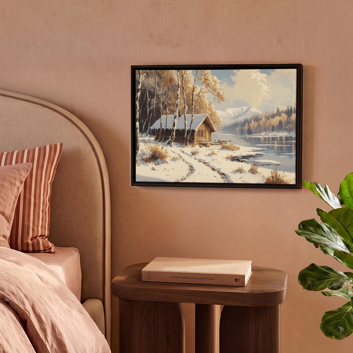 LEINWAND Bilder mit Rahmen - Winter - Schnee - Zuhause - Natur - 40x30 - Hellbraun, Textil (40/30cm) - MuchoWow