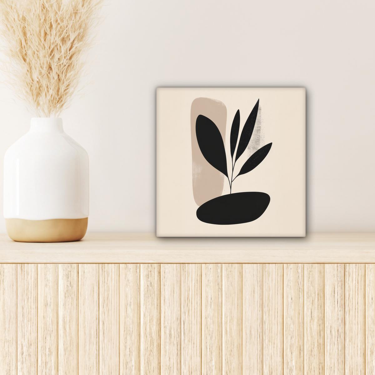LEINWANDBILD Pflanze - Beige - Japanisch Deko Wohnzimmer 20x20 cm - Schwarz, Textil (20/20cm) - MuchoWow