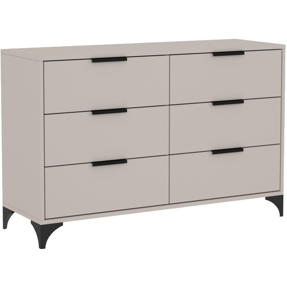 KOMMODE Home mit 6 Schubladen, 120 cm, mit Griffen, Kaschmir - Kaschmir/Schwarz, Holzwerkstoff (120/80/40cm) - Beautysofa