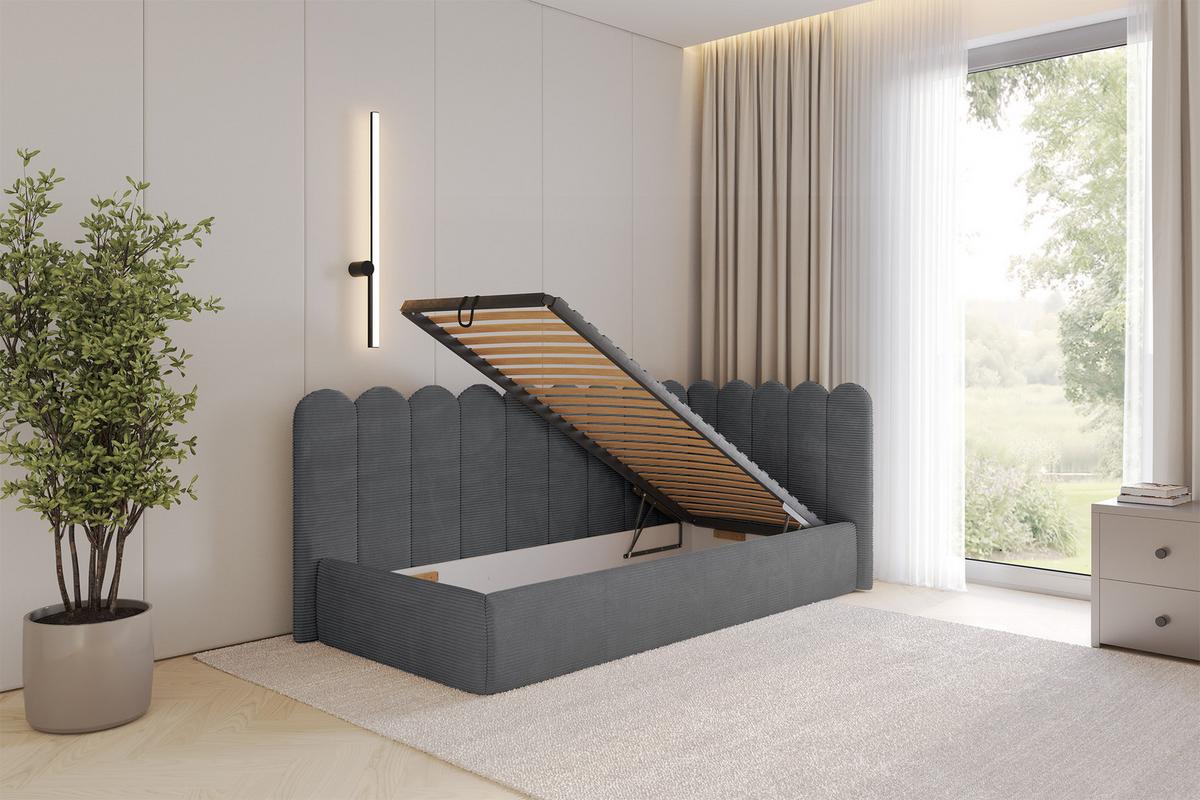 EINZELLBETT Jugendbett mit Bettkasten und Matratze H3/H4, Links - ARTY 100x200 Dunkelgrau - Graphitfarben, Holzwerkstoff/Textil (100/200cm) - ALTDECOR
