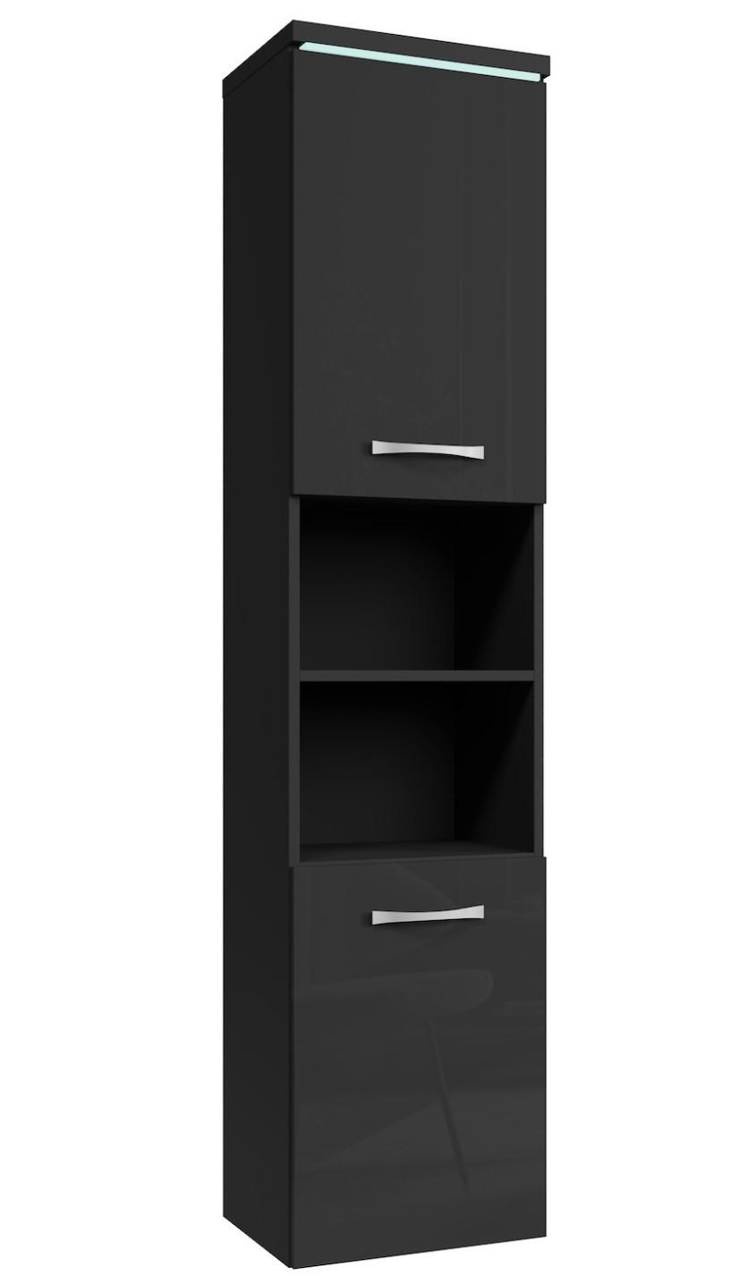 BADEZIMMERSCHRANK Paso mit 2 Türen Schwarz Hochglanz - 35 x 35 x 160 cm - Schwarz, Holz (35/160/35cm) - Badplaats