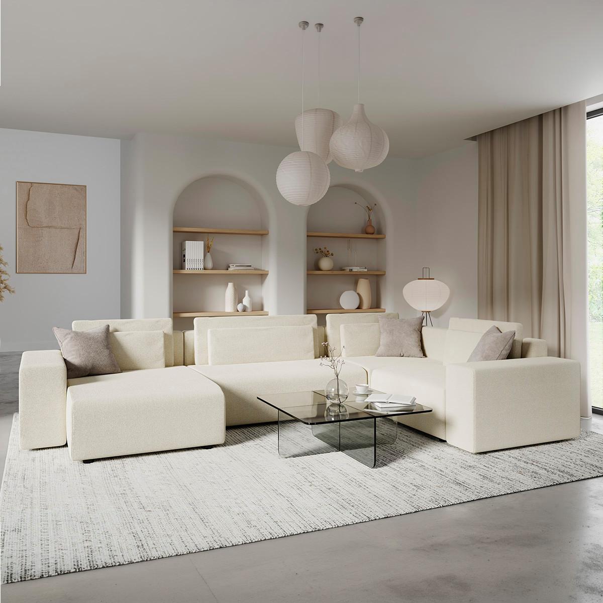 PANORAMASOFA Lorenzo 5 Sitzplätze Weiß - Weiß, Holz (378/85/236cm) - Petits-meubles