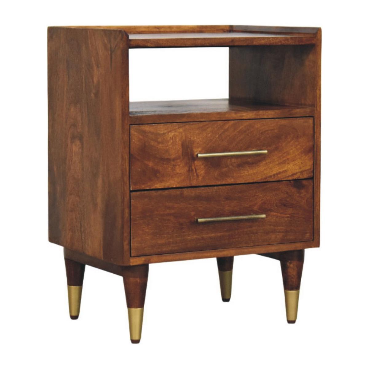 NACHTTISCH mit Kastanien-Finish, 2 Schubladen, 1 offene Ablage, braun - Braun, Holz/Metall (45/60/35cm) - Artisan Furniture
