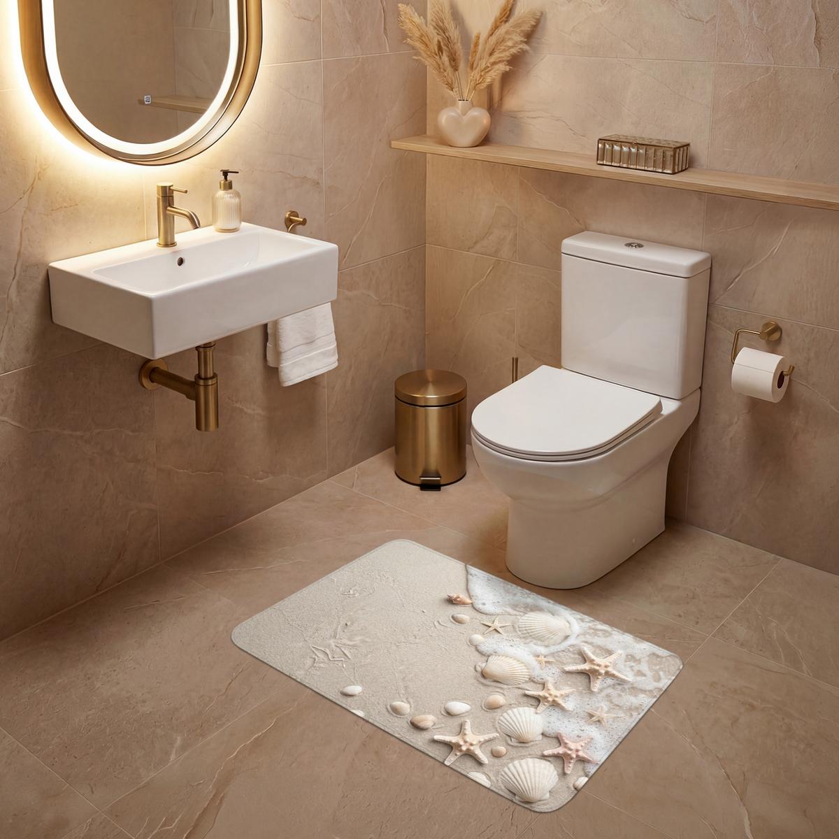 WC-VORLEGER Muscheln - Seesterne - Strand Toilettenteppich 80x50 cm - Sandfarben, Textil (80/1cm) - OnlyWow