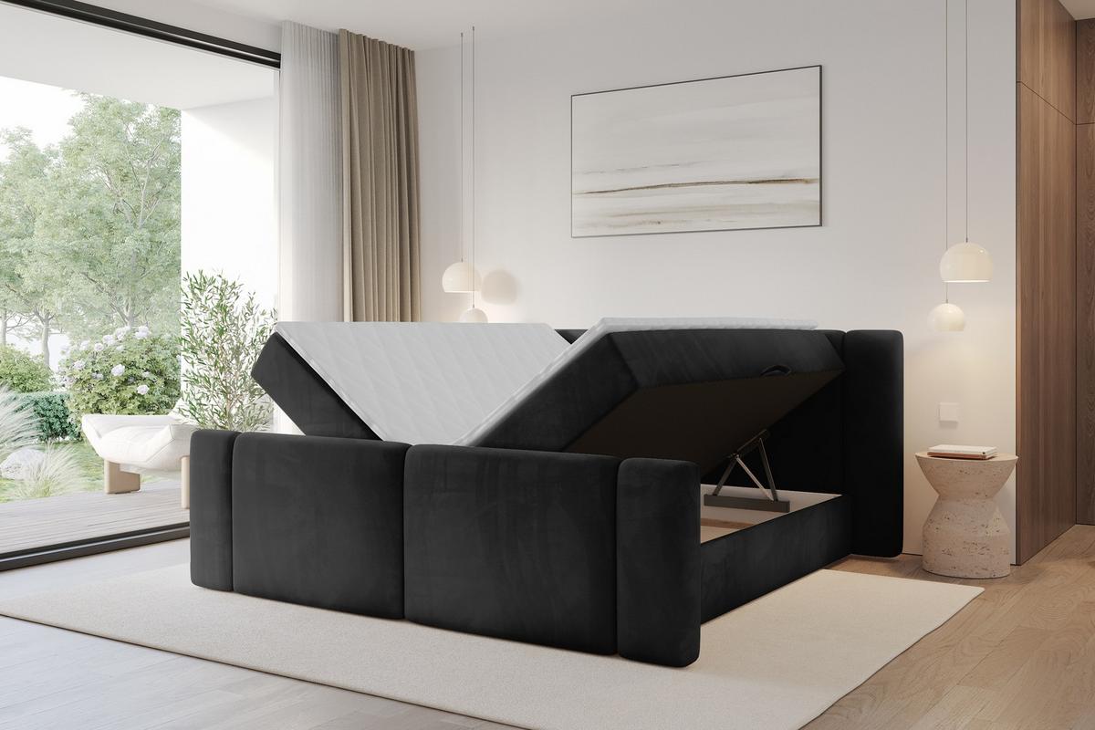 BOXBETT mit Matratze H3 - EVON Zanozek - 180x200 cm Schwarz - Schwarz, Holzwerkstoff (180/200cm) - ALTDECOR