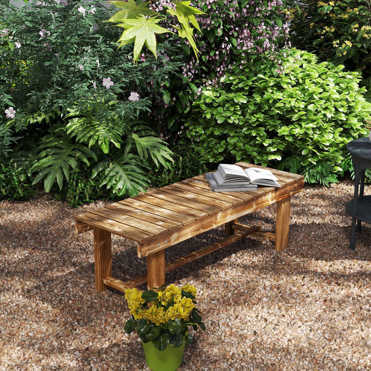 GARTENBANK, 2-Sitzer Holzbank, Gartenmöbel, Rustikale Bank, Massivholz, Dunkelbraun - Braun, Holz (38/35/110cm) - Outsunny