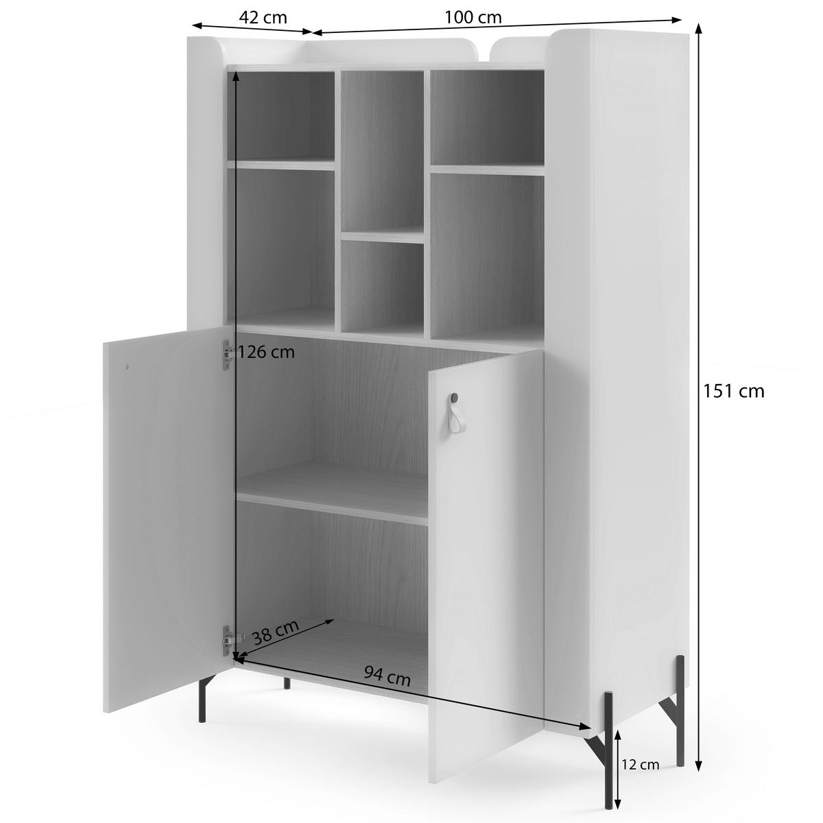 BÜCHERREGAL Sorella mit 2-türig, 3 offenen Regalböden, 100 cm, Macadamia + Eiche Mavelie - Eichefarben/Beige, Leder/Holzwerkstoff (100/151/51cm) - Beautysofa