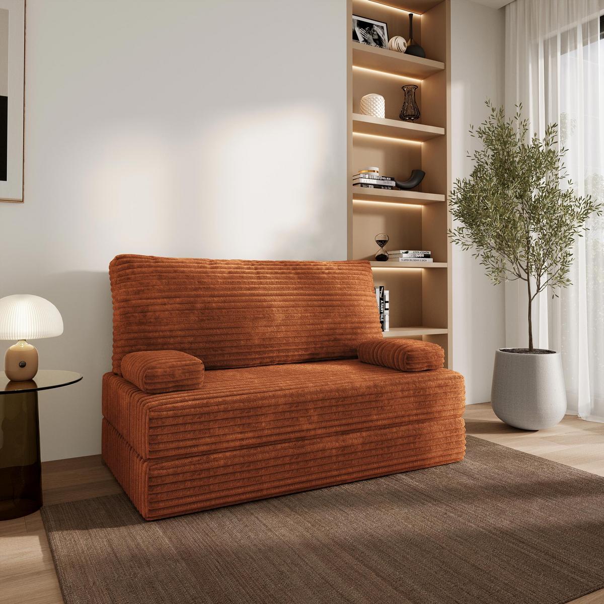 BETTSOFA LADIA aus Schaumstoff Cordstoff Braun Schlaffunktion - Braun, Textil (140/86/60cm) - MASSENO