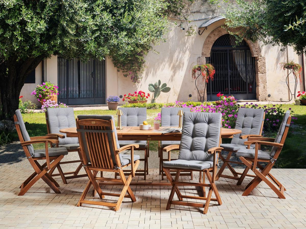 GARTENMÖBEL-SET 8-Sitzer Grau meliert Akazienholz Maui Premium - Grau, Holz - Beliani
