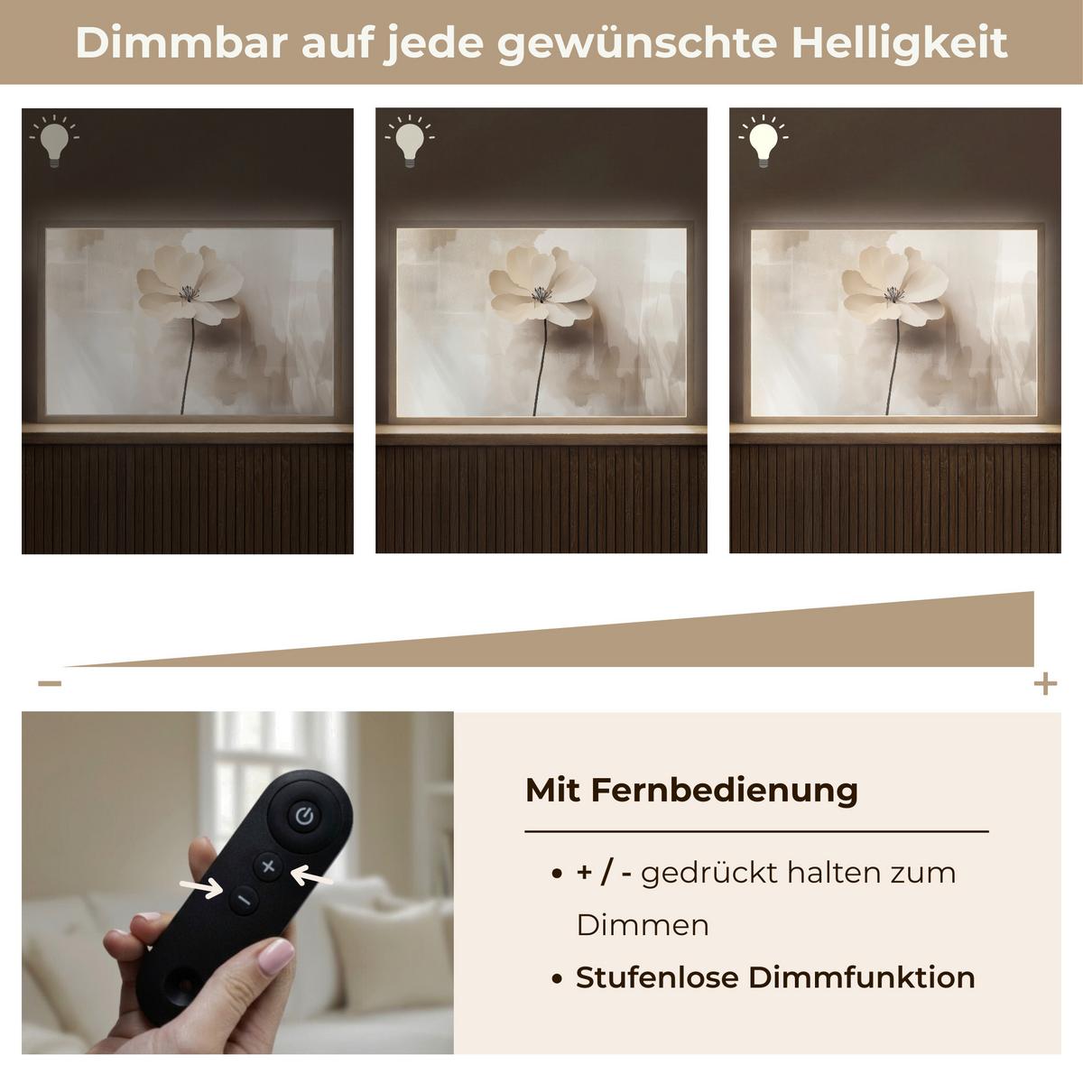 WANDLEUCHTE MIT AKKU Blume - Beige - Farbe - Schatten 60x40 cm - Beige, Holzwerkstoff (60/40/8cm) - OnlyWow