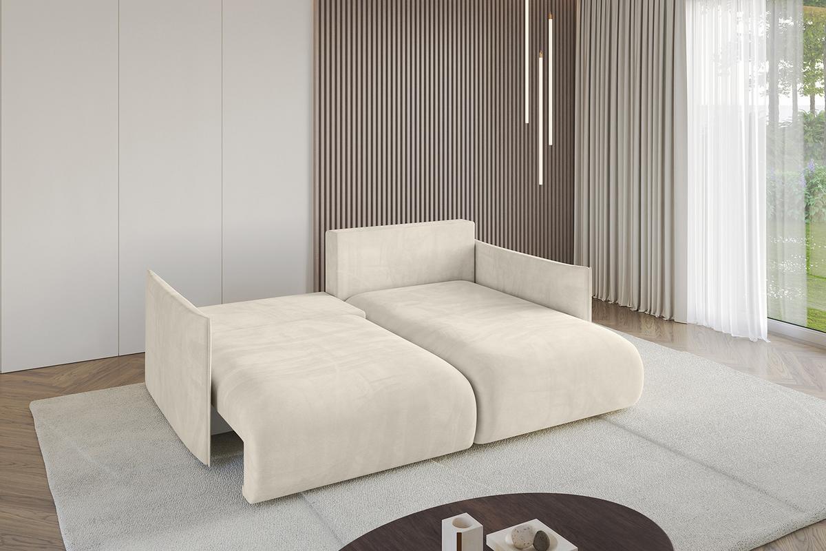 ECKSOFA Ottomane rechts ONESK-L 216x177x72 Ecru Velours - Ecru, Holzwerkstoff/Kunststoff (177/216cm) - ALTDECOR