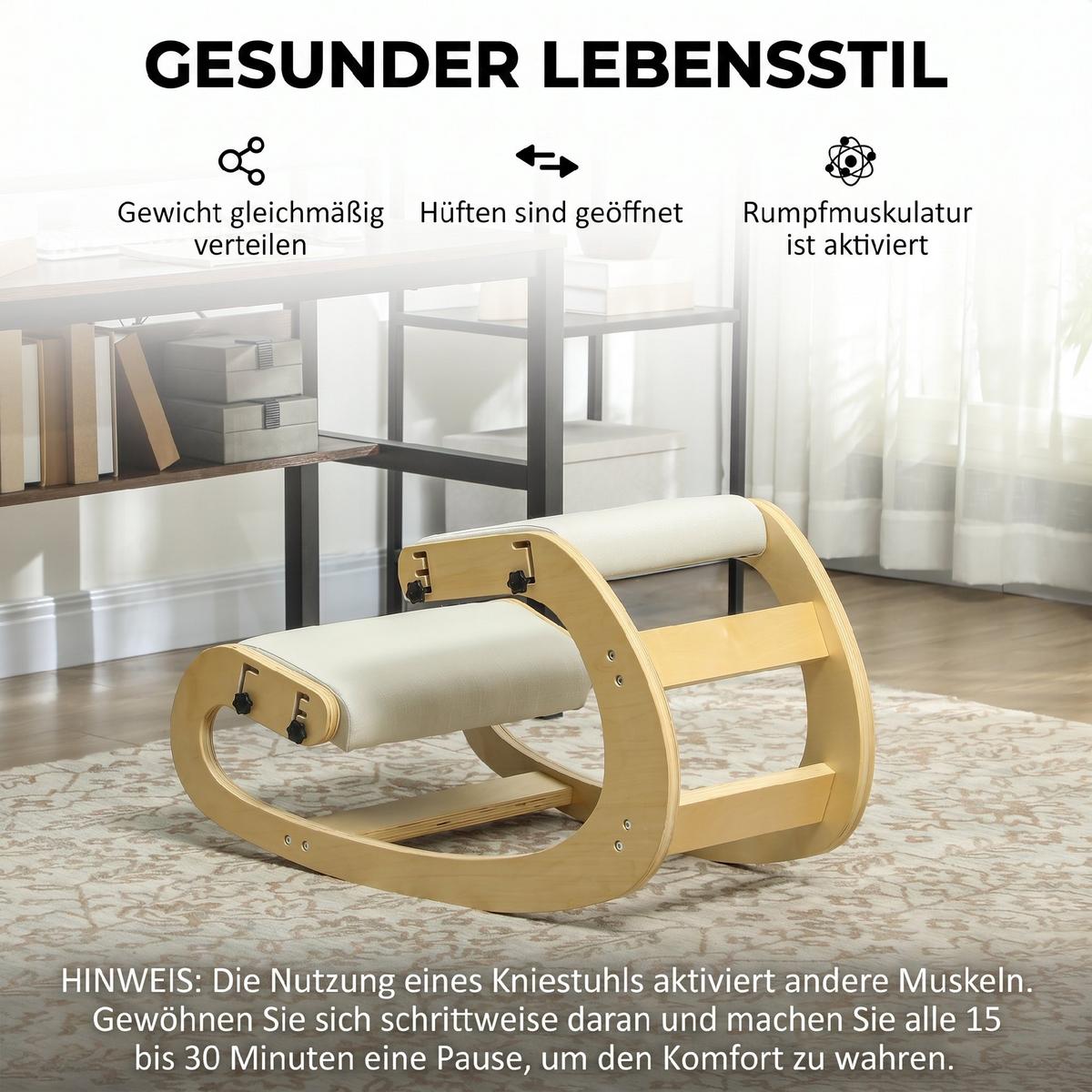 KNIESTUHL Polyester Birkenholz Cremeweiß - Creme, Holz (55/55/85cm) - HOMCOM