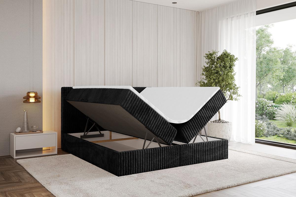 BOXBETT mit Matratze H4 und Lattenrost - TOLO - 180x200 Cord - Schwarz - Schwarz, Holzwerkstoff/Kunststoff (180/200cm) - ALTDECOR