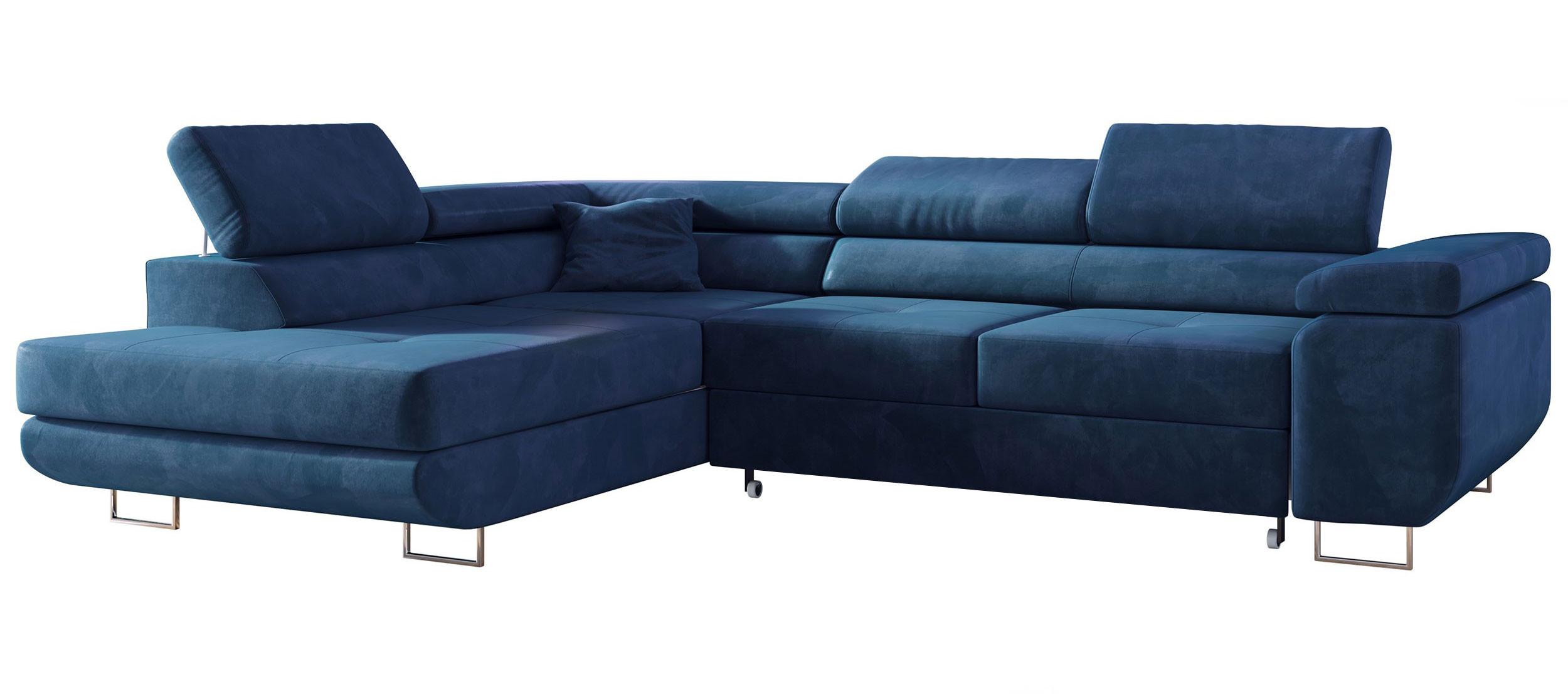 ECKSOFA GUSTAW L Dunkelblau Velvet Links Seite - Silberfarben/Dunkelblau, Textil/Metall (205/275cm) - MKS