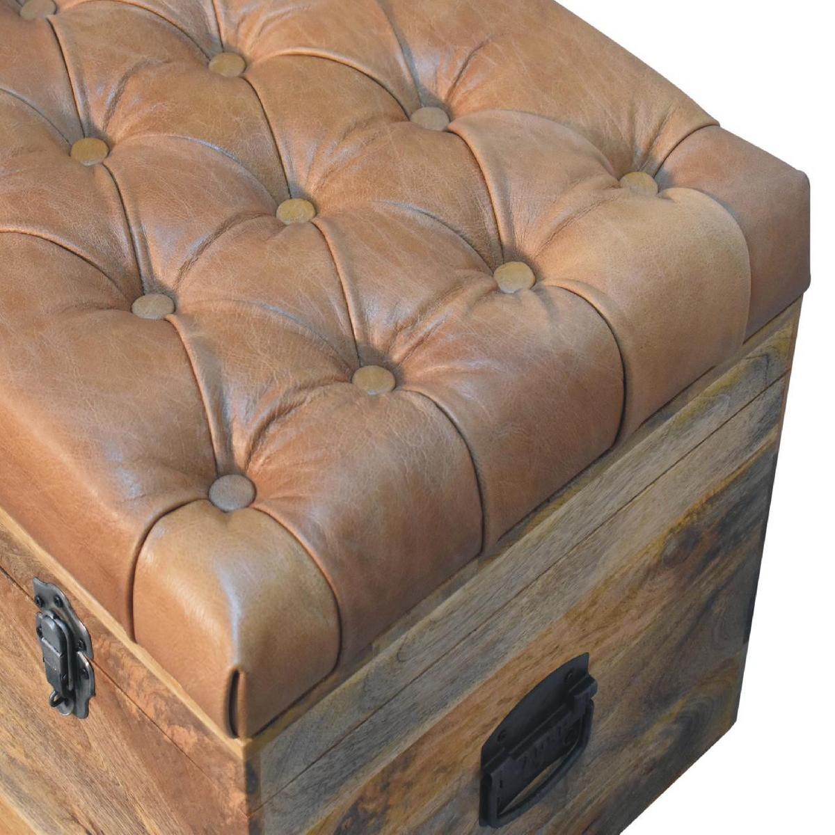 AUFBEWAHRUNGSTRUHE Büffelleder Oak-ish, Aufklappbare Aufbewahrungstruhe, Hellbraun - Hellbraun/Messingfarben, Mangoholz/Holz (90/45/45cm) - Artisan Furniture