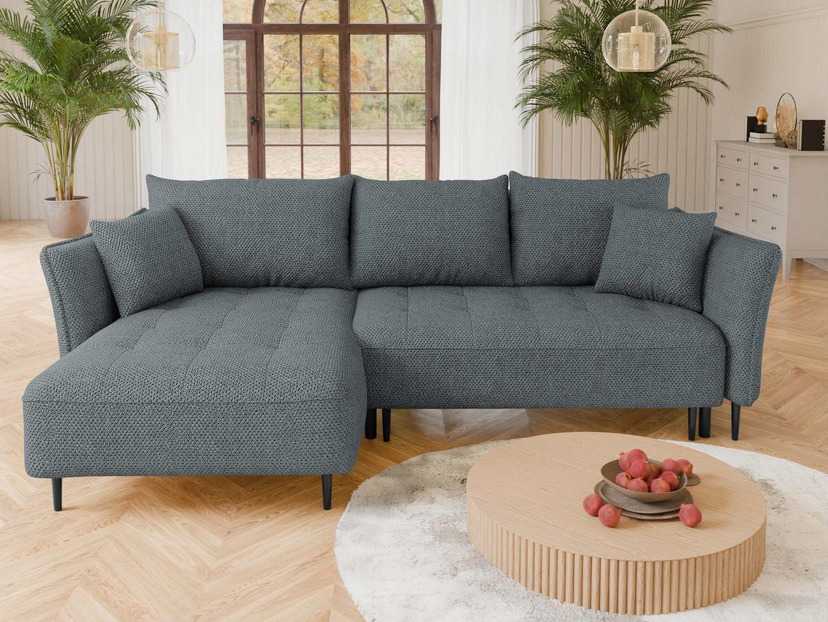 ECKSOFA Bari, Seite: Links - Dunkelgrau/Schwarz, Holz/Textil (276/158cm) - MIRJAN24