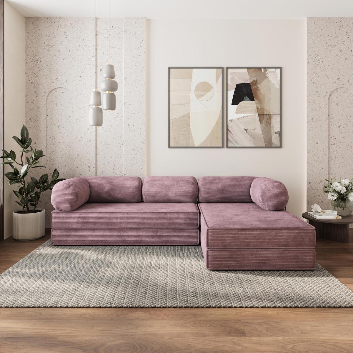 ECKSOFA ETERA modulares Boneless Sofa mit Schlaffunktion Lila Kordstoff - Lila, Textil (270/160cm) - MASSENO