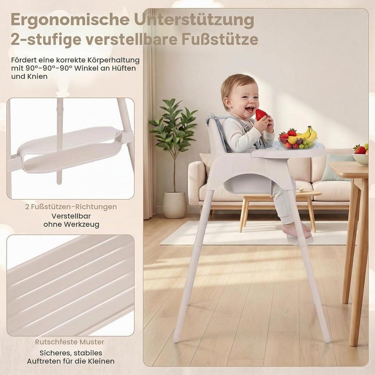 KINDERHOCHSTUHL aus Metall beige - Beige, Metall (56/56.5/46cm) - COSTWAY