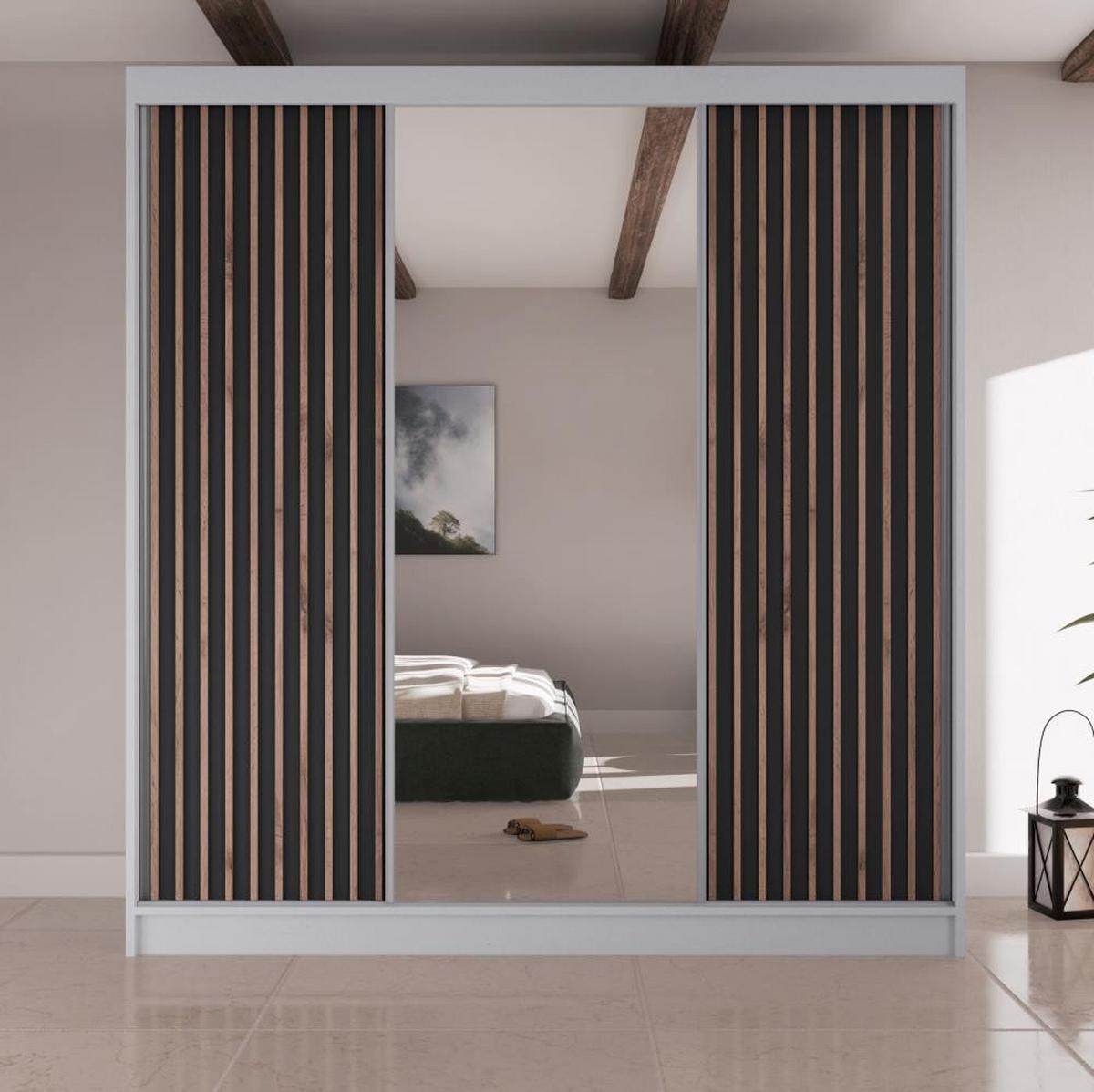 SCHWEBETÜRENSCHRANK Lico II 200/61/215 weiß+schwarz - Schwarz/Weiß, Holzwerkstoff (200/215/61cm) - Beautysofa