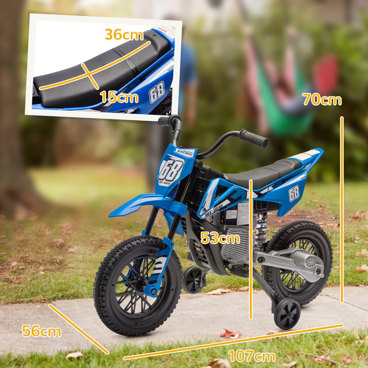 ELEKTROMOTORRAD, Kunststoff, Metall, Blau - Blau, Metall (56/107cm) - AIYAPLAY