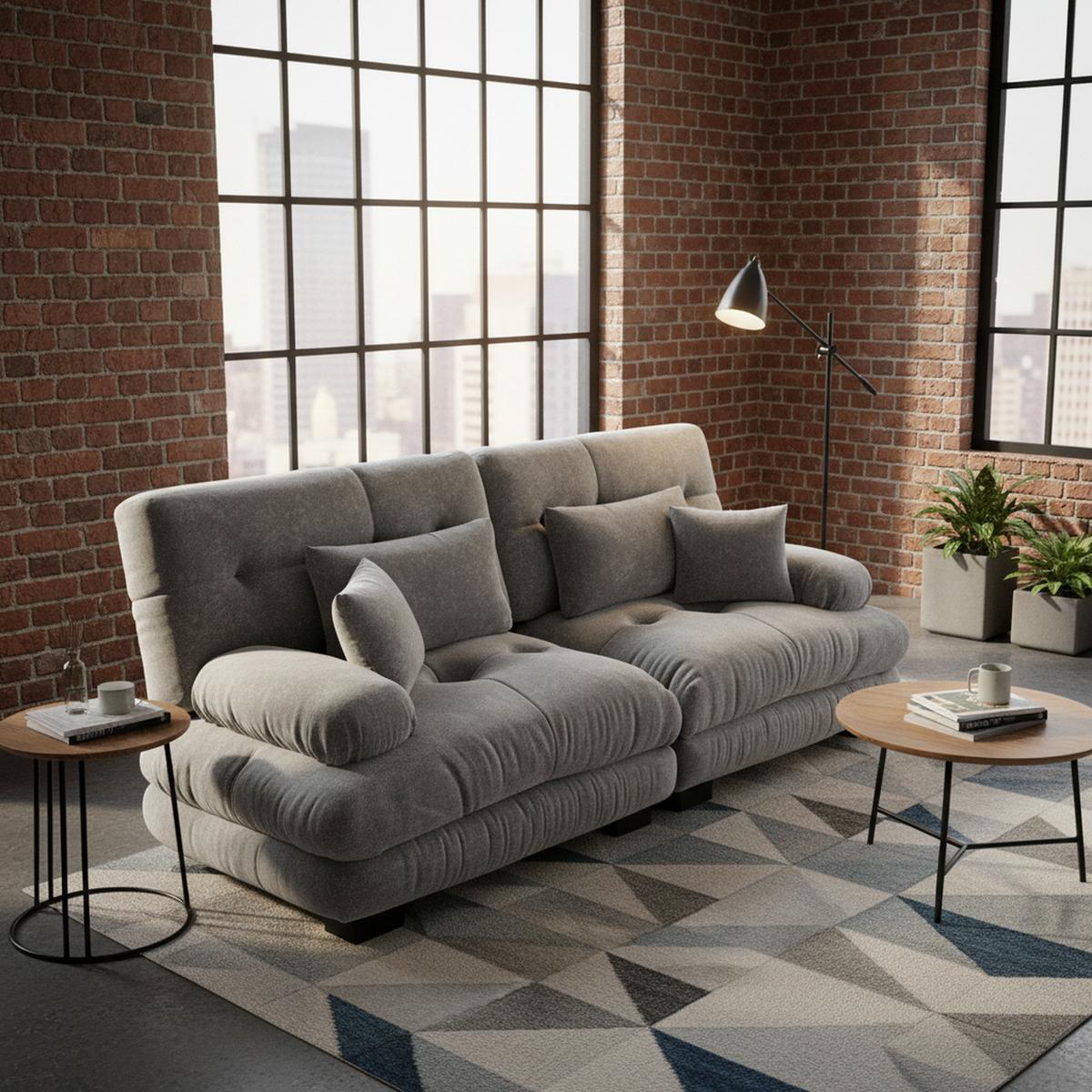 2-SITZER-SOFA aus chenille wolken-design & massivholzrahmen - Hellgrau, Textil (77/81/220cm) - Urban Meuble