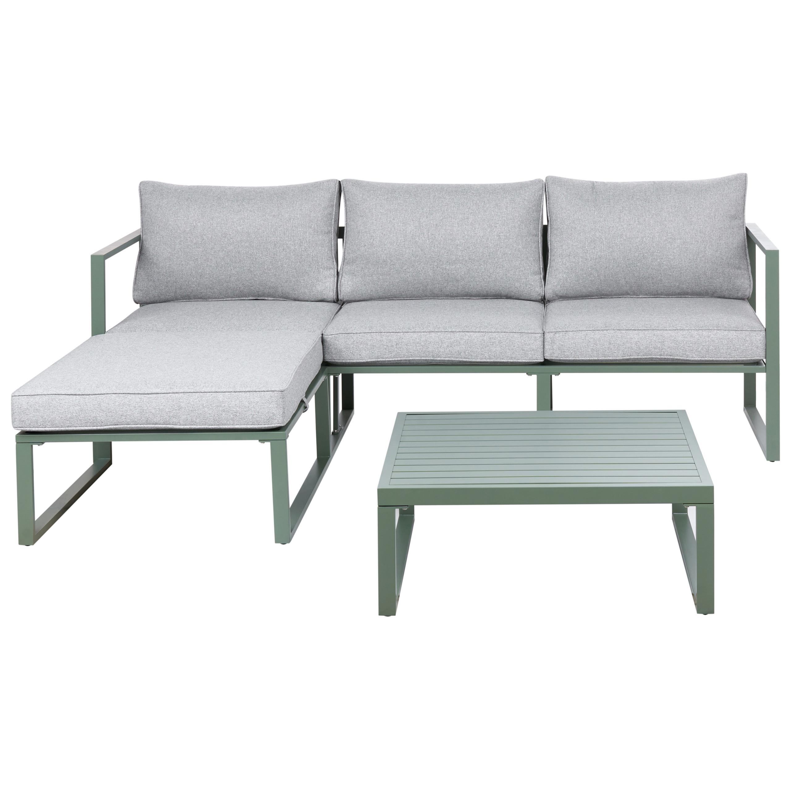 GARTEN-ECKSOFA mit Tisch 3-Sitzer Metall Grün Olang - Hellgrau/Grau, Metall - Beliani