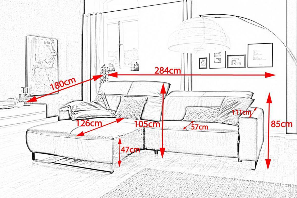 ECKSOFA YORK Dunkelbraun Leder - Dunkelbraun/Silberfarben, Leder (284/180cm) - KAWOLA