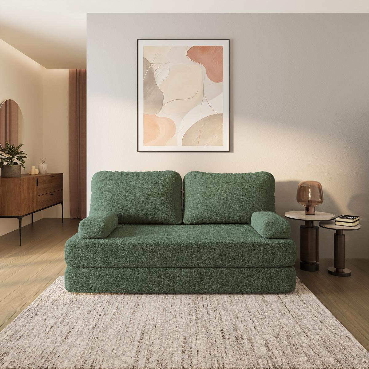 BETTSOFA NIKSI aus Schaumstoff Bucle-Stoff Grün Schlaffunktion - Grün, Textil (170/86/80cm) - MASSENO