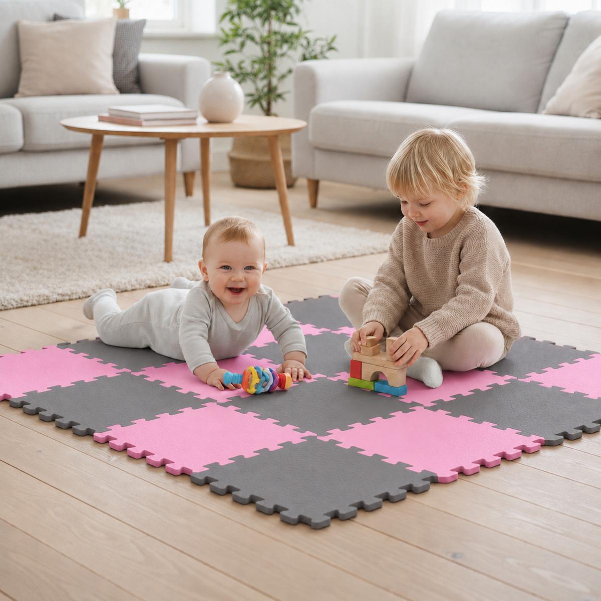 SPIELMATTE ab Null - 180/90/1 cm Puzzlematte Pink - Multicolor, Kunststoff (30/30cm) - Littletom