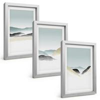 BILDER SET 3er Set - 20x30 cm Silberner Rahmen - Minimalistische Pastellberge - Silberfarben, Kunststoff (20/30cm) - TULUP