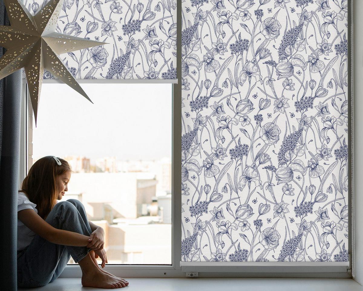 INNENROLLO - Fensterrollo - Rollo - 80x180 cm - Wildblumen - Blau, Kunststoff (80/180/0.5cm) - TULUP