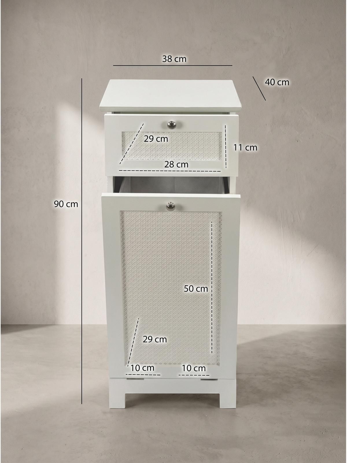 WÄSCHESCHRANK ADOUR, MDF, Weiß, 38 x 40 x 90 cm - Weiß, Holzwerkstoff/Metall (38/90/40cm) - KADIMA DESIGN