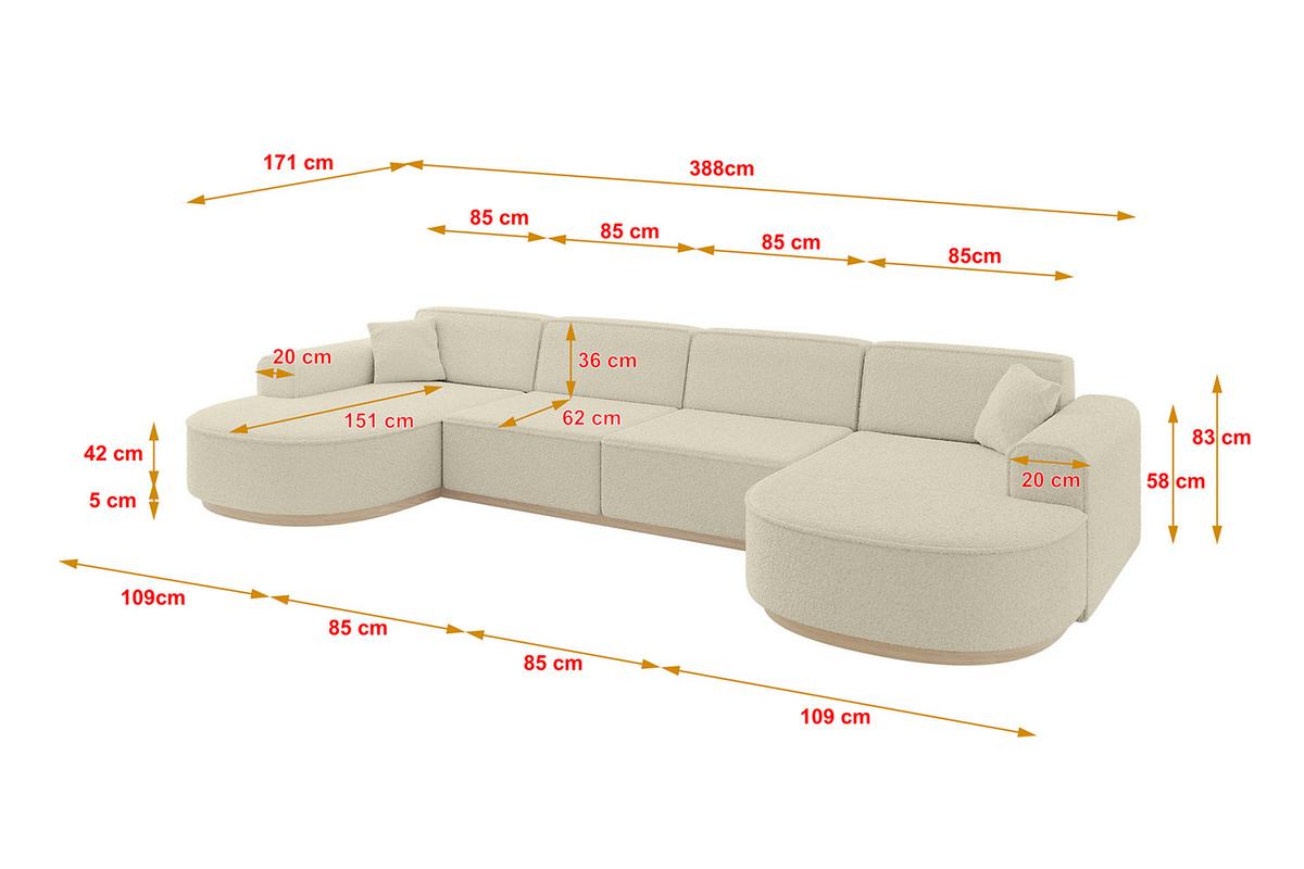 WOHNLANDSCHAFT MARI-U2-v1 - 388x171x83 cm Beige Bouclé - Beige, Holzwerkstoff/Textil (388/83/171cm) - ALTDECOR