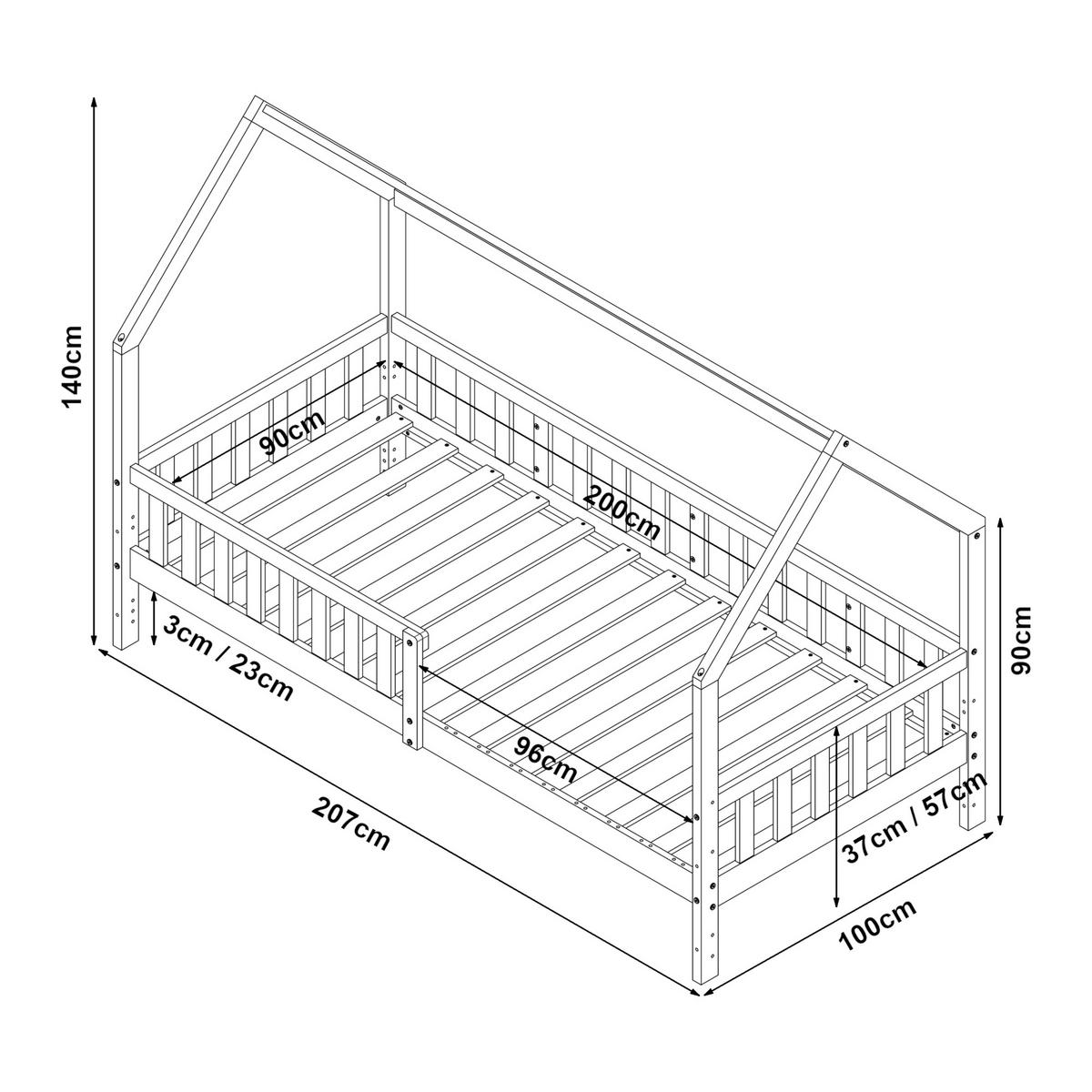 HAUSBETT Ydre - Weiß, Holz (90/200cm) - [en.casa]