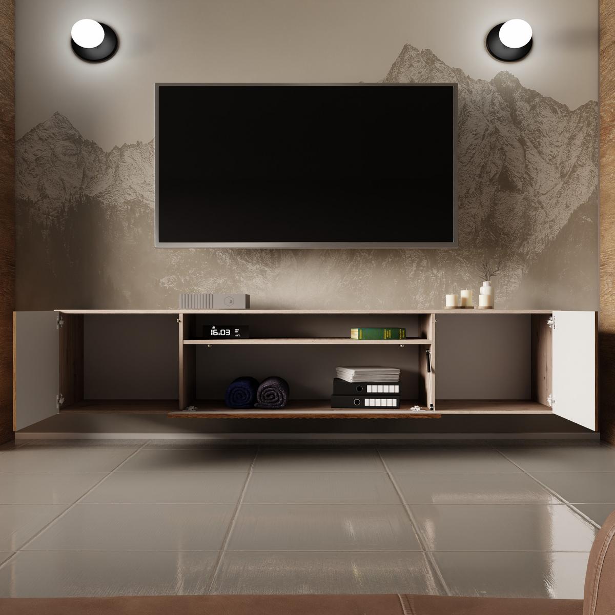 LOWBOARD VAREN 200/41/40 cm, Hängender TV-Schrank Eiche Artisan / Eichefarben - Eichefarben/Braun, Holzwerkstoff (200/41/40cm) - MASSENO