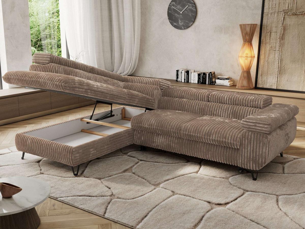 ECKSOFA PABLO L Braun Cord - Links Seite - Schwarz/Braun, Textil/Metall (208/273cm) - MKS