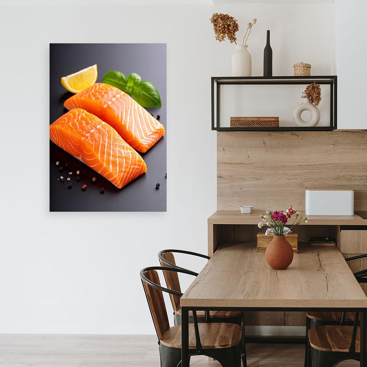 LEINWANDBILD Lachs Fisch 60x90cm - Orange, Textil (60/90cm) - Feeby