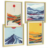 BILDER SET 4er Set - 50x50 cm & 40x60 cm Goldrahmen - Farbenfrohe abstrakte Flussberge - Goldfarben, Kunststoff (50/50cm) - TULUP