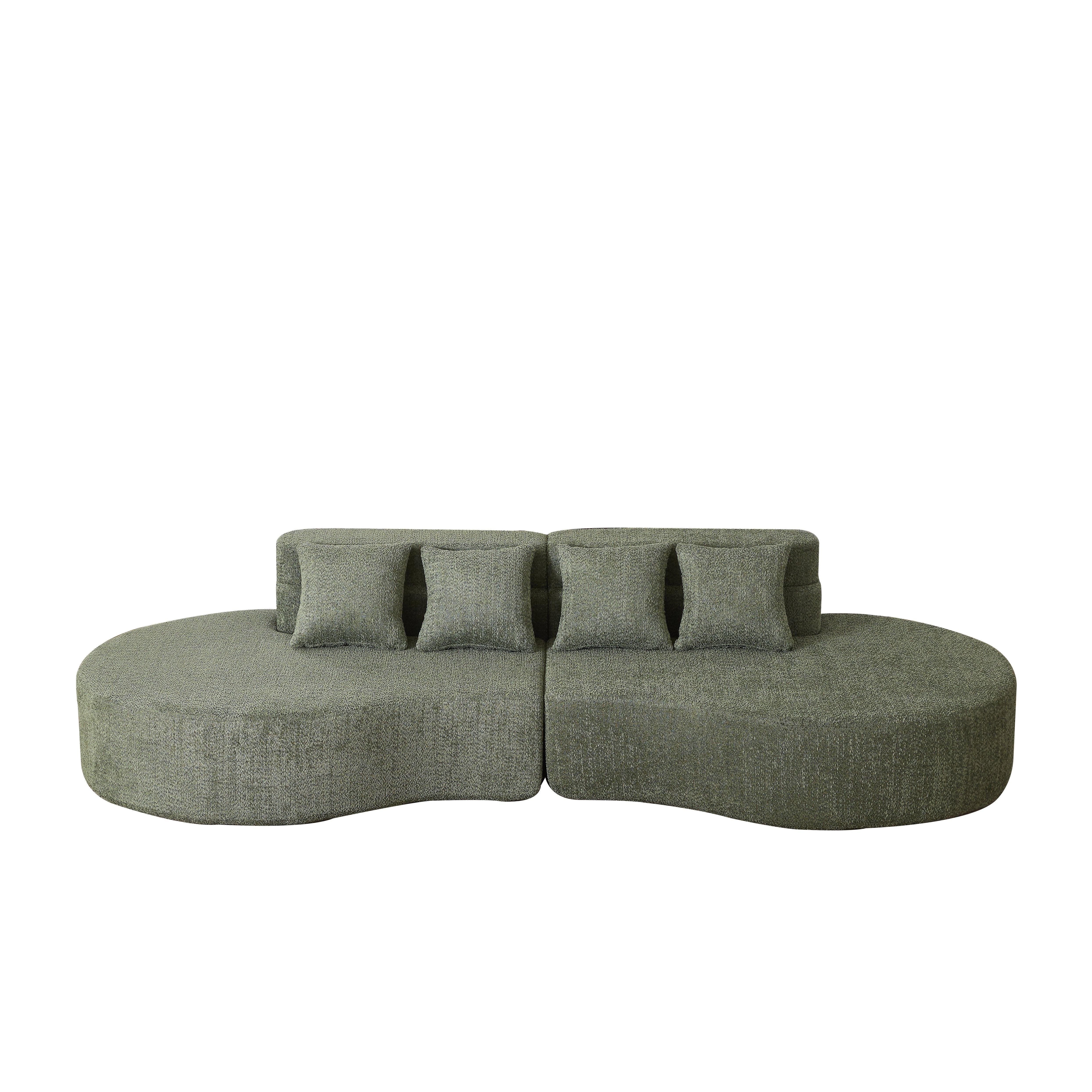 SOFA aus Chenille in Grün Modularer Memory-Schaum & Waschbarer Bezug - Grün, Textil (110/65/310cm) - Urban Meuble