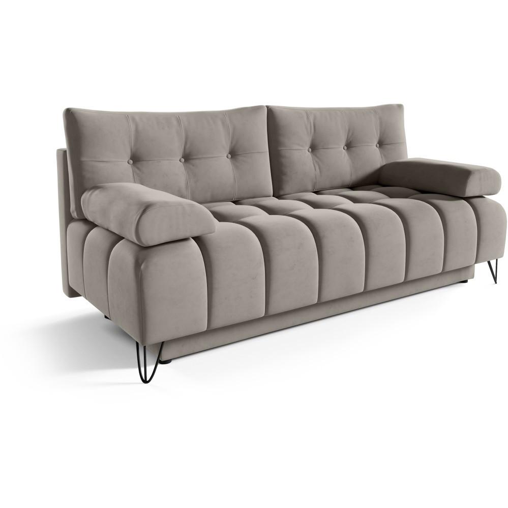 SCHLAFSOFA Bergen im Veloursstoff, Dunkelbeige - Greige/Schwarz, Textil (197/93/100cm) - Beautysofa
