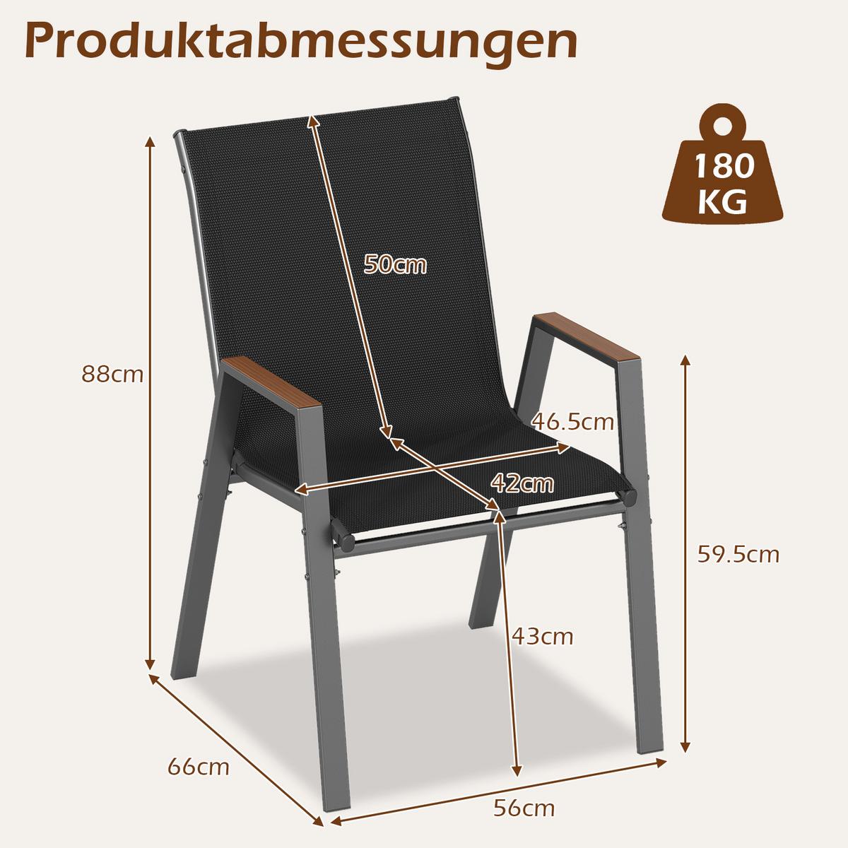 GARTENSTÜHLE stapelbar schwarz (2er-Set) - Schwarz, Metall (66/88/56cm) - COSTWAY
