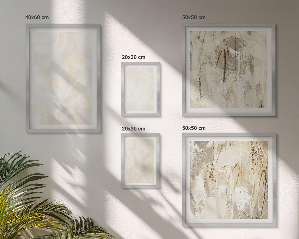 BILDER SET 5er Set - 50x50 cm & 20x30 cm & 40x60 cm Silberner Rahmen - Helles Strukturfarbendesign - Silberfarben, Kunststoff (40/60cm) - TULUP