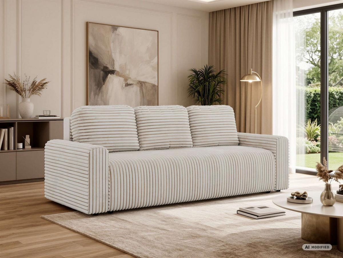 3-SITZER-SOFA NESSARO - Beige Cord - Beige/Schwarz, Kunststoff/Textil (243/92/90cm) - MKS