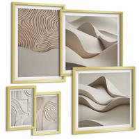 BILDER SET 5er Set - 50x50 cm & 20x30 cm & 40x60 cm Goldrahmen - Abstrakte Wellen auf dem Sand - Goldfarben, Kunststoff (40/60cm) - TULUP